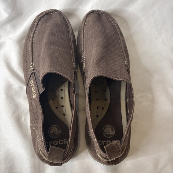 Crocs Walu Slip On Men 12 Canvas Brown Loafer Comfort Casual Shoes Beach Coastal main image 6